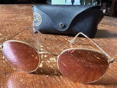 Ray-Ban Made In Italy RB3447 50/21 Gold Round Metal Mirror Pink Sunglasses 💕