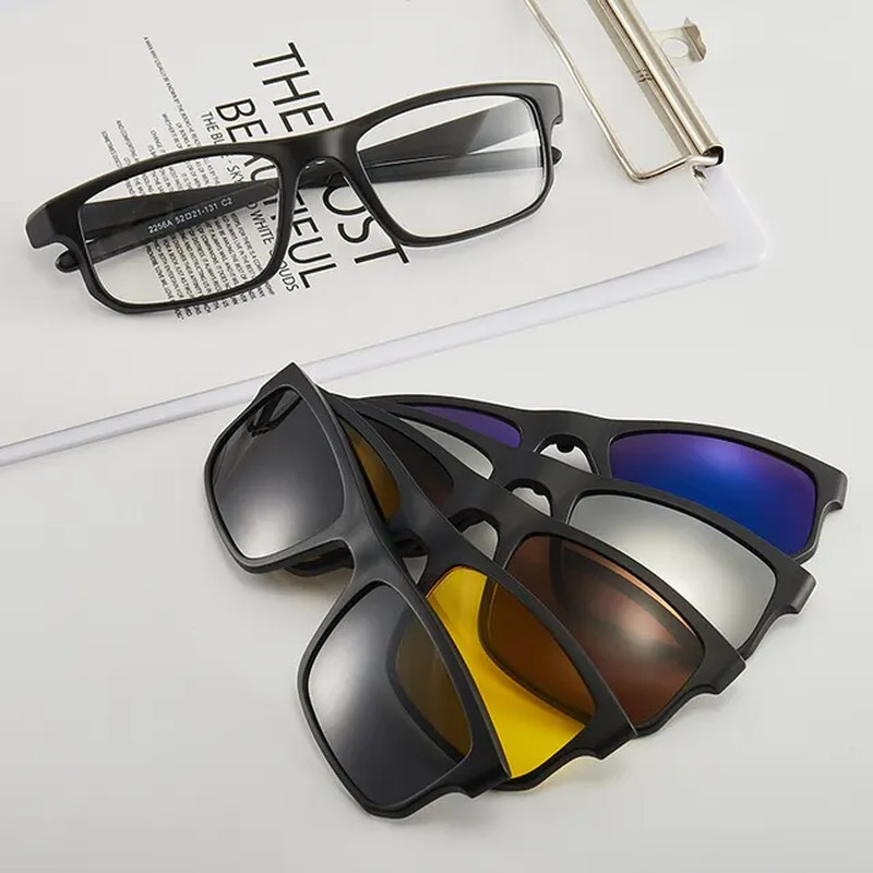 6 in 1 Men Women Polarized Optical Magnetic Sunglasses Clip Magnet Clip on Sungl
