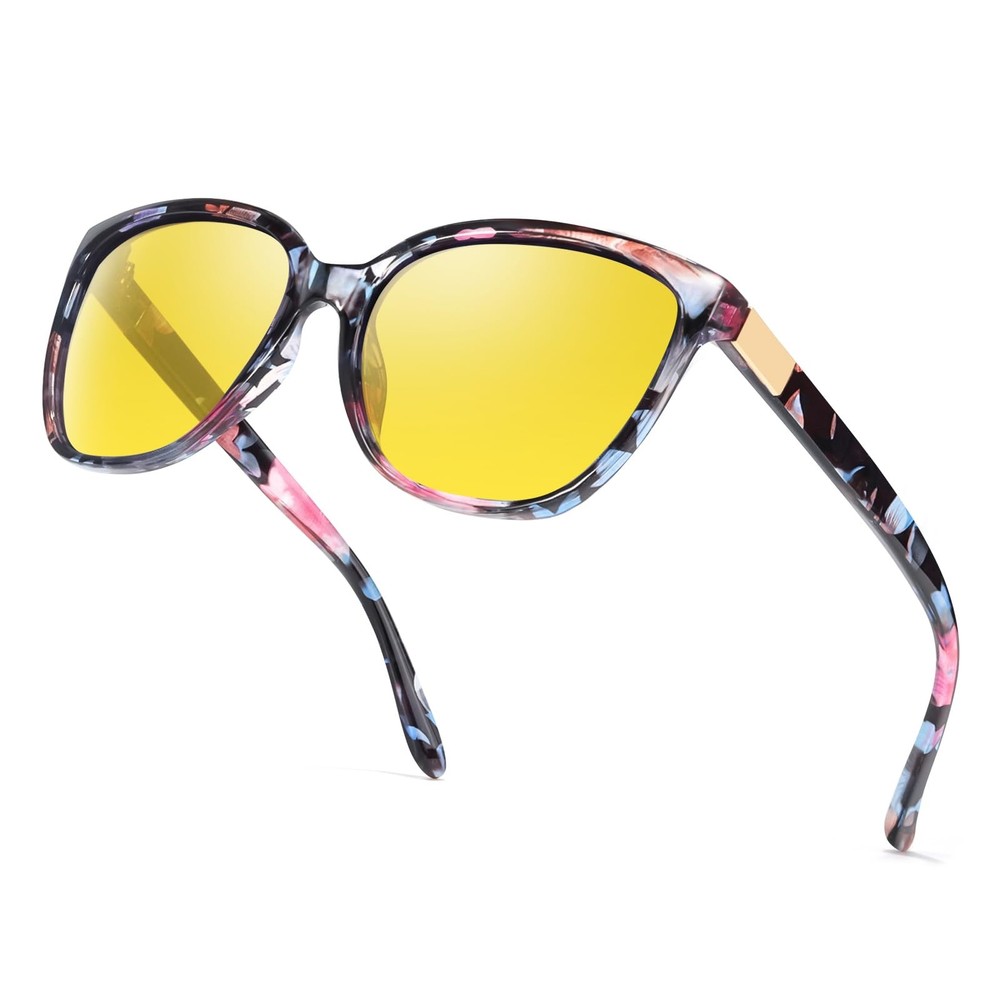 HASFOX Night Vision Driving Glasses for Women Men, Yellow Medium, A04 Floral