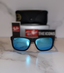 Ray-Ban Justin RB4165 Polarized Sunglasses Blue Mirror Lens UV400 Black 54mm