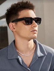 Retro Slim Rectangle Sunglasses Black Unisex UV400 Modern Street Style