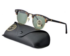 Ray-Ban Sunglasses RB3016 Clubmaster Classic Tortoise Frame Green Lenses 49mm