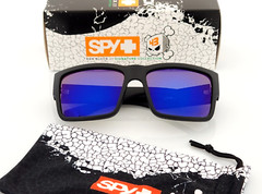 Polarized SPY Optic Cyrus Sunglasses Matte Black Blue Mirror Polarized Lens NEW