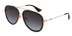 Gucci GG0062S 003 57mm Aviator Green/Red Unisex Sunglasses with Light Grey Lens