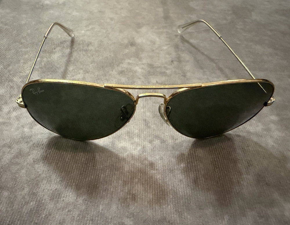Ray-Ban Aviator Sunglasses Gold Metal Frame Green Tinted Glass Lenses