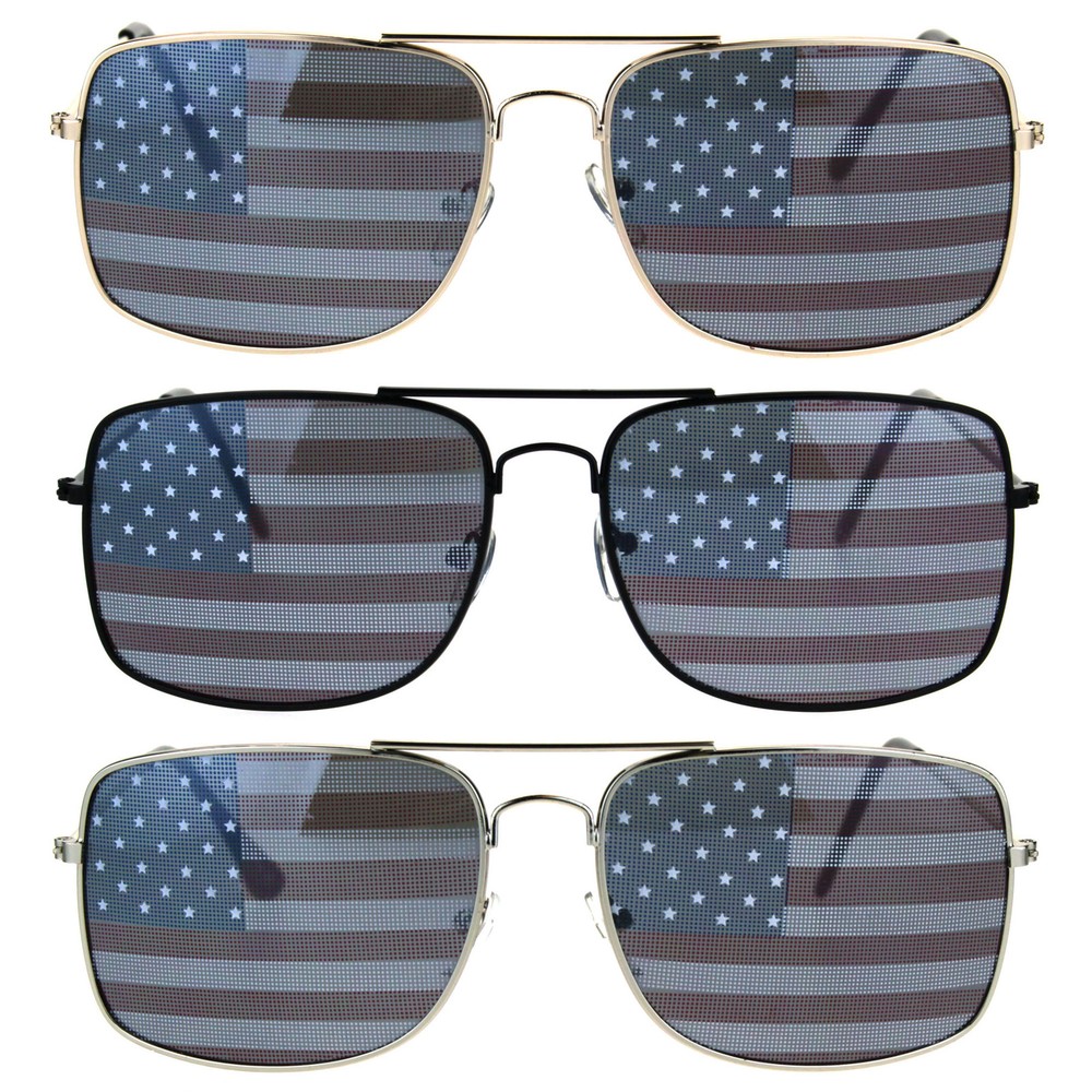 Mens American USA Flag Imprint Lens Rectangular Sunglasses