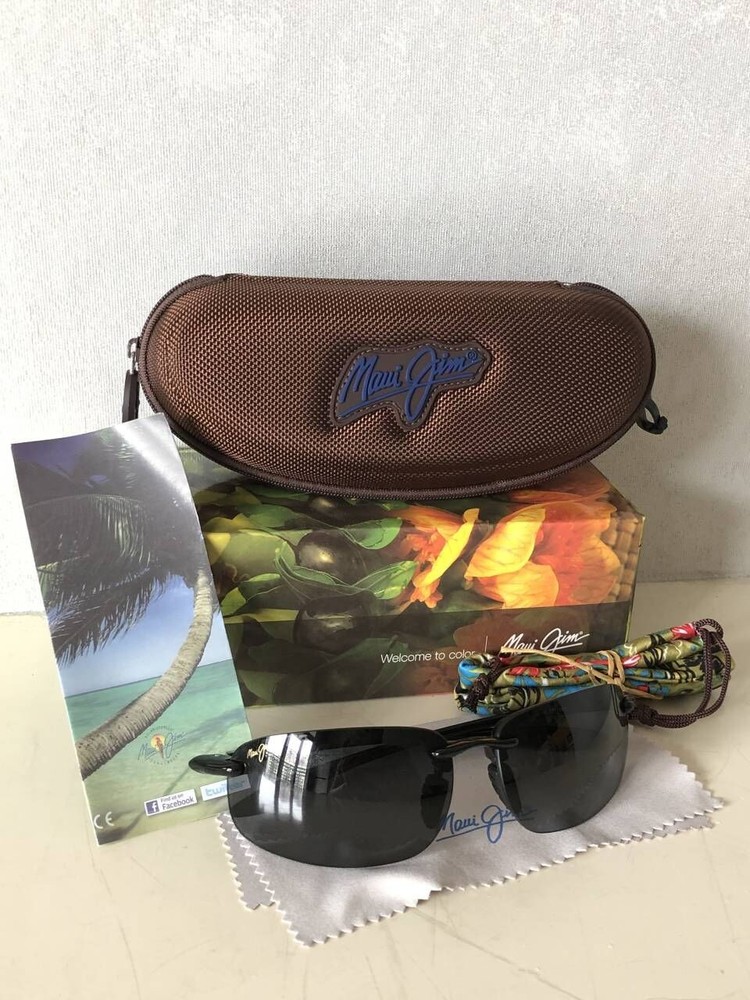 MAUI JIM HO’OKIPA POLARIZED 407-02 Rimless SUNGLASSES Gloss Black/ Neutral Grey