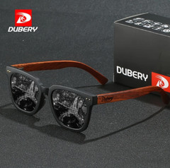 DUBERY Men Women Wood Polarized Square Sunglasses Wooden Temple Outdoor Glasses