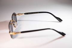 Gucci GG1221S 001 Gold-Black/Grey Rectangular Narrow Rimless Men’s Sunglasses