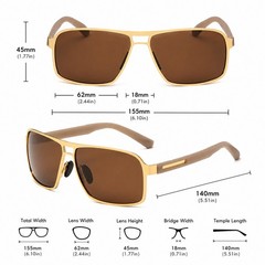 Polarized Men Women Sunglasses UV400 Metal Rectangular Modern Lightweight Trendy