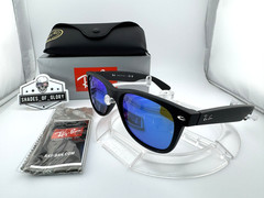 RAY-BAN NEW WAYFARER RB2132 622/17 RUBBER BLACK BLUE MIRROR SUNGLASSES 55MM NEW