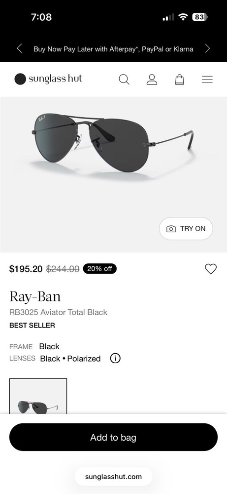 Ray-Ban RB3025 002/58 Aviator Classic Black Sunglasses