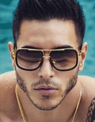 Men Fashion Sunglasses Oversized Square Gold Flat Top Frame Hip Hop Fancy Black
