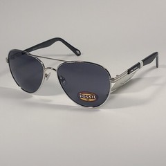 Fossil FM146 Men’s Pilot Style Sunglasses Silver Black Frame Solid Gray Lens 58
