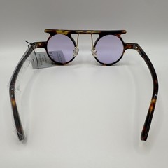 Men’s Round Tortoiseshell Brown Plastic Sunglasses Purple Plastic Lenses UV400
