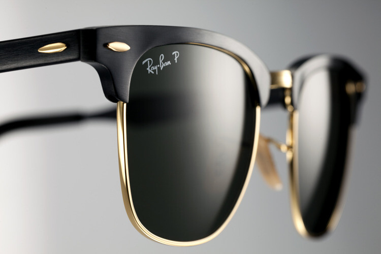 New RAY-BAN Clubmaster Aluminum Black Gold Polarized Sunglasses RB 3507 136/N5