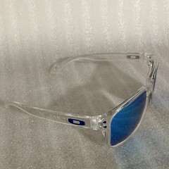 Oakley Men’s Holbrook Square Sunglasses Clear Plastic Frame Blue Lens Polarized
