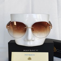 MAYBAC* Rimless Sunglasses Brown Gradient Lens Tortoise Gold Temples with Case