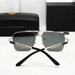 MAYBAC* Square Aviator Sunglasses Black Gunmetal Double Bridge Unisex +Case