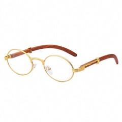 Men’s Round Oval Clear Lens Vintage Gold Frame Retro Red Wood Grain Glasses