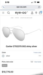 CARTIER 18k Solid White 18k Gold Aviator Sunglasses Retail $10,776 !!!