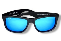 Ray Ban RB4165 622/55 Justin Color Mix Sunglasses Black Matte Blue Mirror 54mm