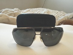 CHROME HEARTS DOUBLE “D” ll MBK-BKL SILVER BLACK LEATHER AVIATOR SUNGLASSES