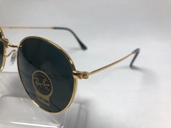 Ray-Ban RB3447 Round Metal Glod Frame Mirror Dark Green Lenses Sunglasses