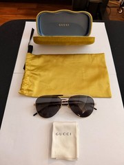 Gucci GG1163S 001 Aviator Sunglasses Gold Gray Lens w/ Case Pouch Cloth EUC