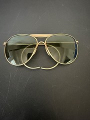 Ful-Vue Aviator Sunglasses Gold Metal Frame Green Tinted Glass Lenses