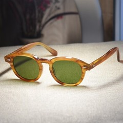Vintage green sunglasses men’s Johnny Depp blonde glasses green glass lens Large