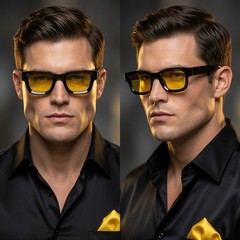 Men Sunglasses Hip Hop Style Classic Square Thick Frame Black and Blue Lens New