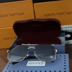 Gucci Men’s Aviator Sunglasses GG1419S Rimless Gold Metal Gray Gradient 145