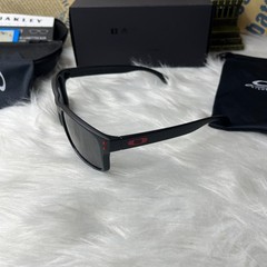 Oakley Holbrook Sunglasses Black Smoke Frame Red Logo Polarized Lens UV400 New