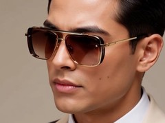 SUNGLASSES MEN DESIGNER STYLE SHIELD FANCY FLAT TOP RETRO MODERN LARGE GOLD 2023