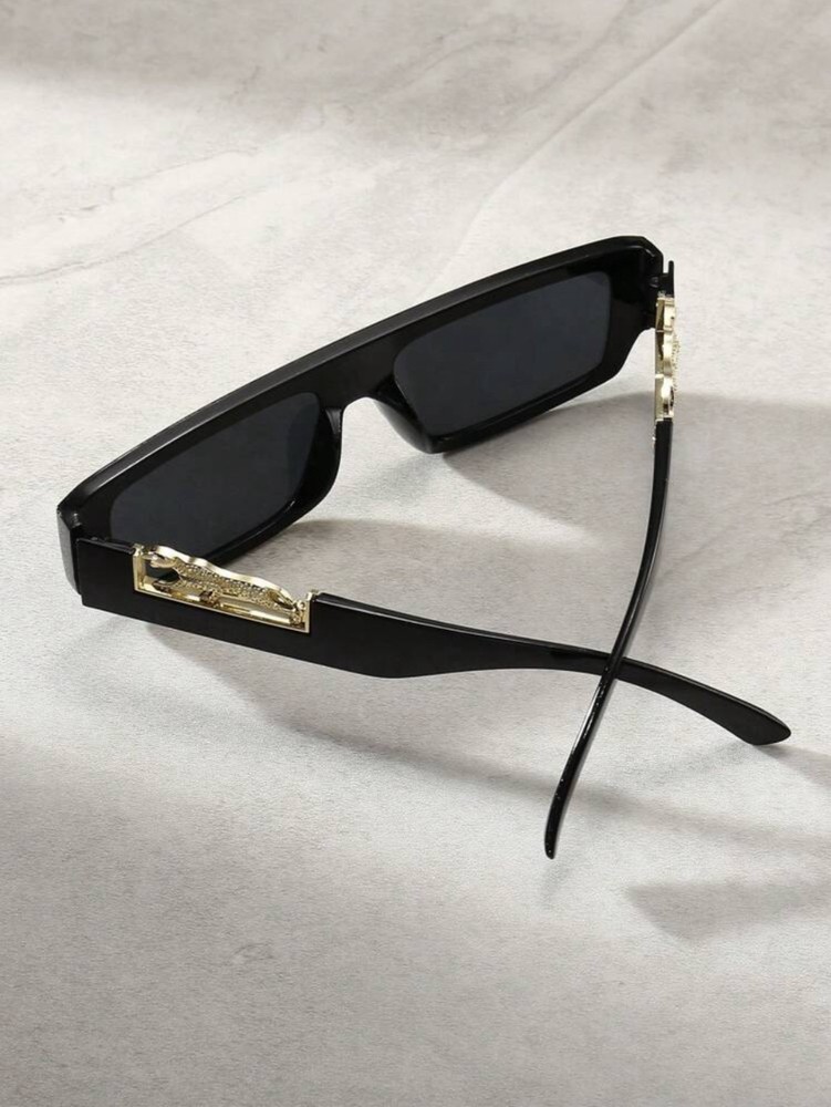 Black or White Rectangle Sunglasses Gold Panther Hardware Flat Top UV Shades