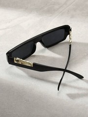 Black or White Rectangle Sunglasses Gold Panther Hardware Flat Top UV Shades