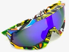 Oversize 90s RETRO SPORTY Wrap Around Style SUN GLASSES GOGGLES Blue Mirror Lens