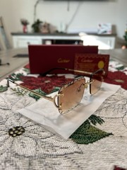 🇺🇸🔥USA Shipped Big C Diamond Cut Brown Lens Frameless & Gold Frame 🔥🇺🇸