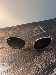 RAY BAN RAY-BAN RB3447N ROUND FLAT LENS SUNGLASSES GOLD/G-15 GREEN 53MM