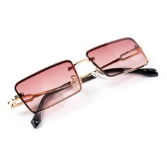 Mens Burgundy Gradient Tint Gold Frame Rimless Old School Hip Hop Sunglasses