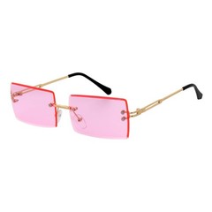 PREMIERE – Luxury 90s Small Metal Rimless Rectangle Sunglasses Gold Pink Tint