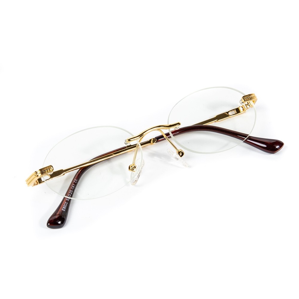Vintage Mens Round Clear Tint Gold Frame Lens Retro Rimless Oval Hip Hop Glasses