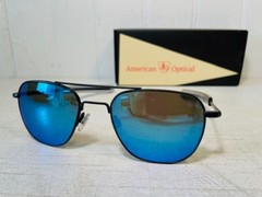 AO AMERICAN OPTICAL Original Pilot Black Frame w55mm Blue Mirror Nylon Lens $260