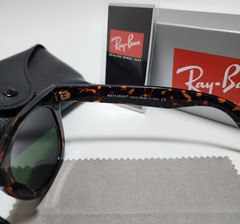Ray-Ban Wayfarer RB2140 Sunglasses Glossy Black Frame Glass Green Lens 50mm