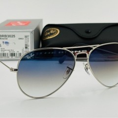 New Ray-Ban RB3025 Aviator Sunglasses Silver Frame Light Blue Gradient Lens 58mm