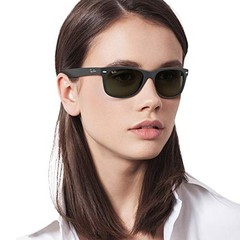 RAY-BAN RAY-BAN RB2132 NEW WAYFARER 6462/31 RUBBER BLACK ON BLACK/G-15 GREEN