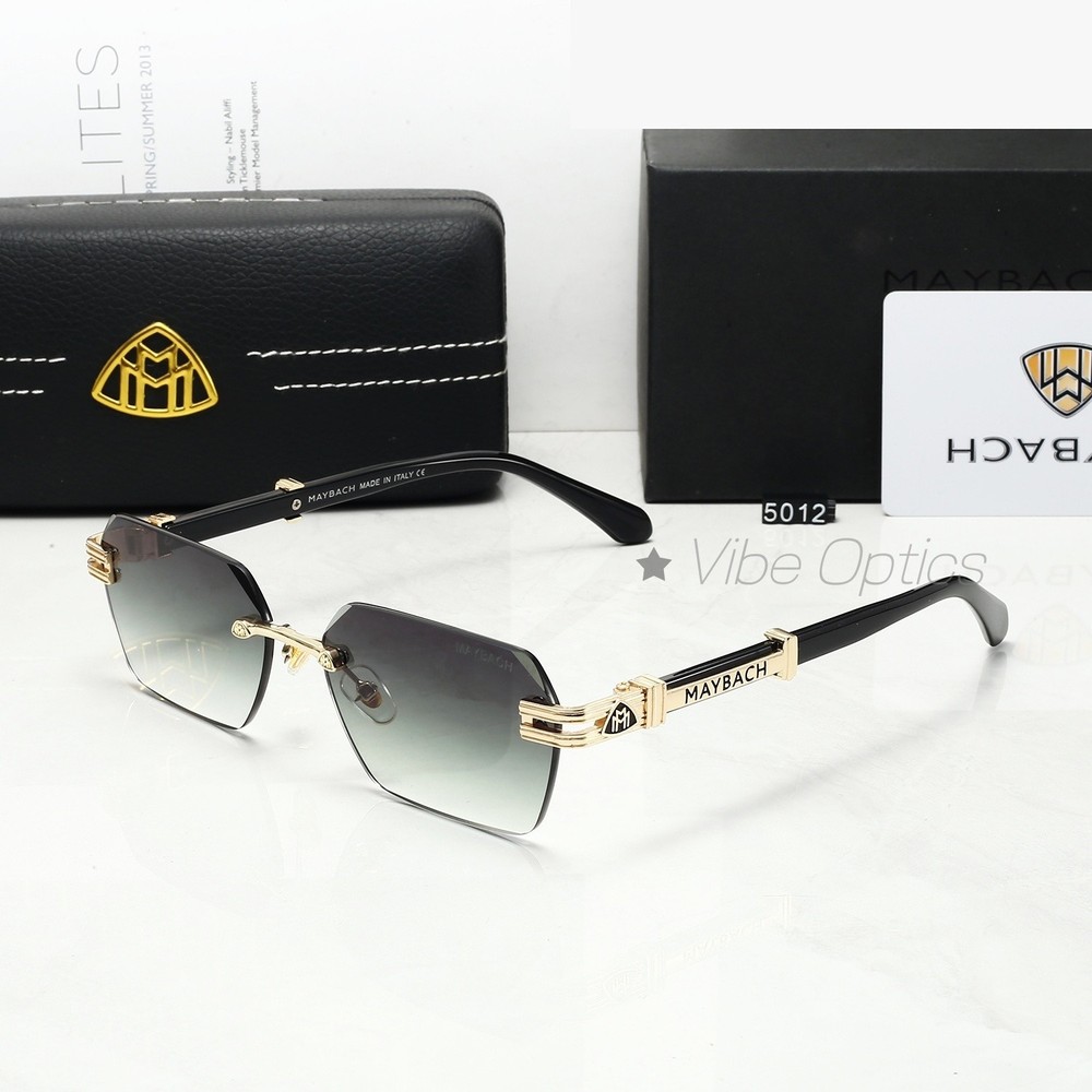 MAYBAC* Rimless Sunglasses Green Gradient Rectangular Geometric Luxury +Case