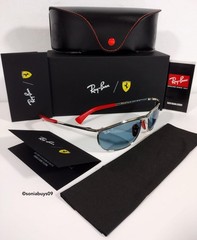 Ray-Ban Men’s Scuderia Ferrari Sunglasses, RB 3819-M, Silver, Polar Blue Lenses