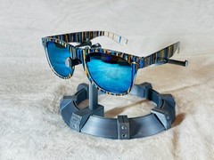 Custom PixelVivid Blue and Brown Solid Stripe Sunglasses with Blue Lenses